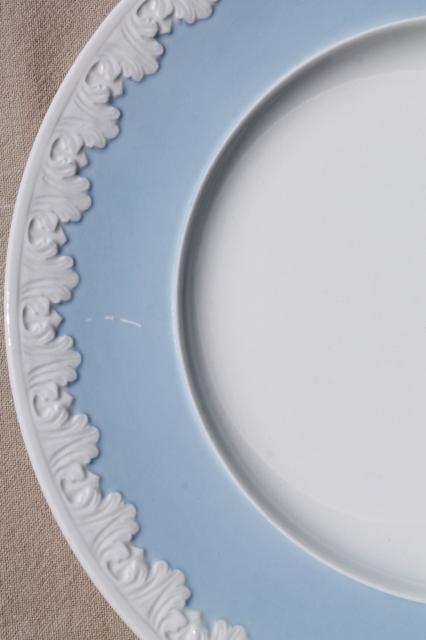 photo of vintage Wedgwood china dinner plates, Albion blue & white Corinthian embossed border #7