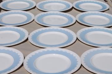 catalog photo of vintage Wedgwood china dinner plates, Albion blue & white Corinthian embossed border