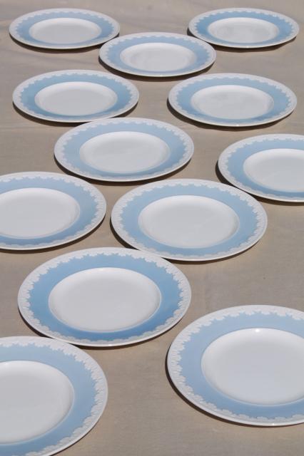 photo of vintage Wedgwood china luncheon plates, Albion blue & white Corinthian embossed border #1