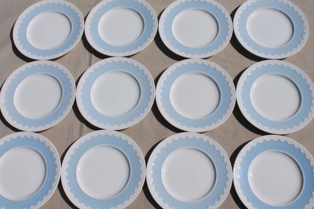 photo of vintage Wedgwood china luncheon plates, Albion blue & white Corinthian embossed border #3