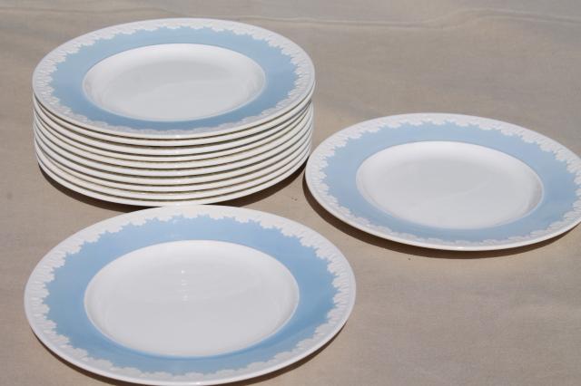 photo of vintage Wedgwood china luncheon plates, Albion blue & white Corinthian embossed border #4