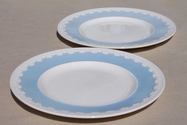 photo of vintage Wedgwood china luncheon plates, Albion blue & white Corinthian embossed border #5