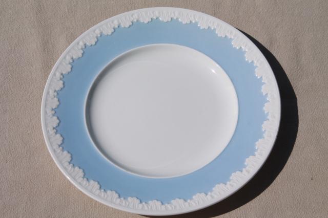 photo of vintage Wedgwood china luncheon plates, Albion blue & white Corinthian embossed border #6