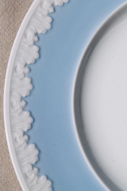 photo of vintage Wedgwood china luncheon plates, Albion blue & white Corinthian embossed border #7