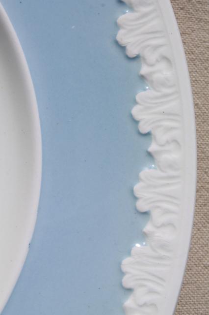 photo of vintage Wedgwood china luncheon plates, Albion blue & white Corinthian embossed border #8