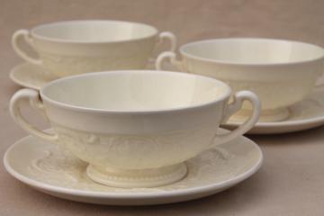 catalog photo of vintage Wedgwood china old Patrician embossed creamware handled soup bowls or boullion cups