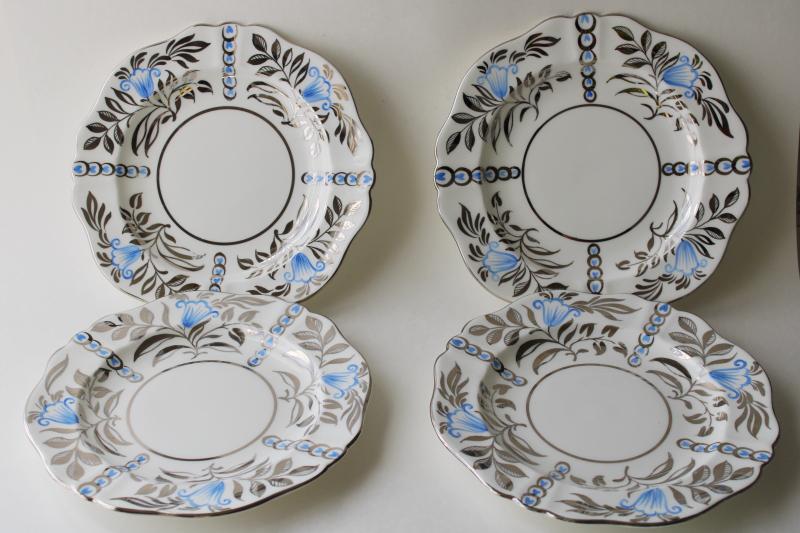 photo of vintage Wedgwood china salad plates hand painted blue & silver luster lustreware #1