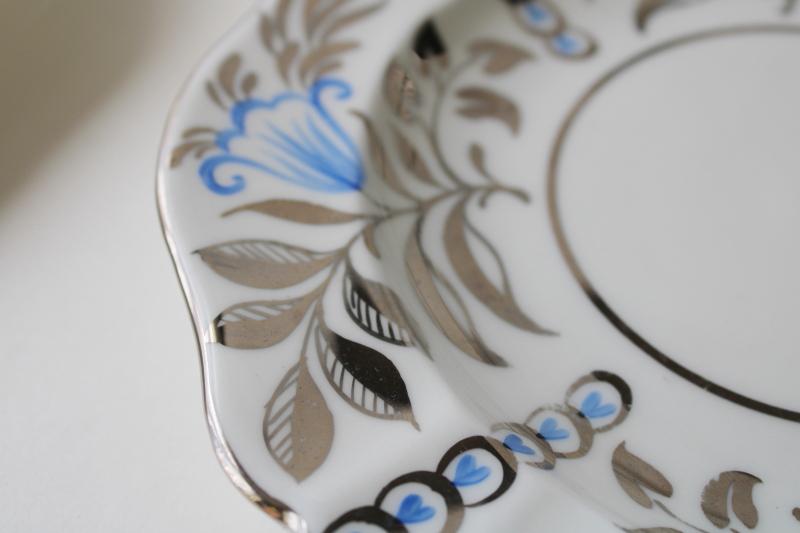 photo of vintage Wedgwood china salad plates hand painted blue & silver luster lustreware #2