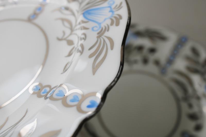 photo of vintage Wedgwood china salad plates hand painted blue & silver luster lustreware #4