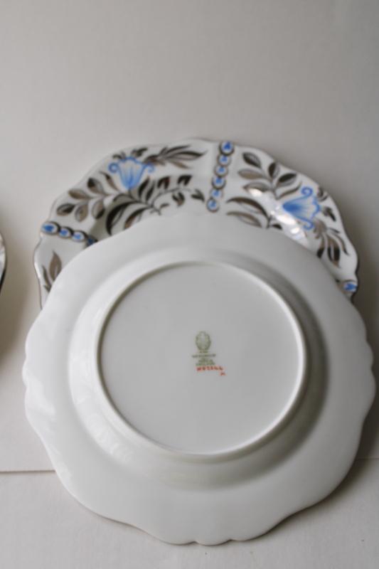 photo of vintage Wedgwood china salad plates hand painted blue & silver luster lustreware #5