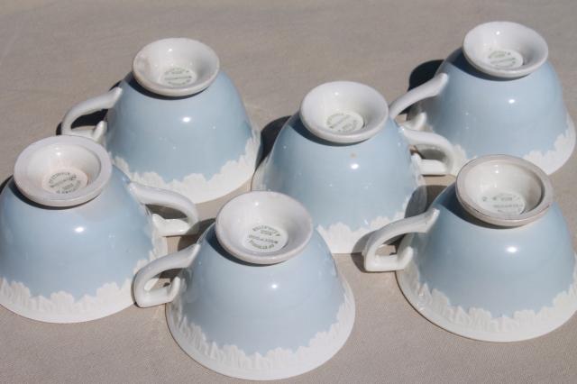 photo of vintage Wedgwood china tea cups & saucers, Albion blue & white Corinthian embossed border #7