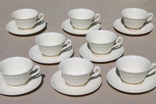 photo of vintage Wedgwood creamware ivory china cups & saucers, Patrician embossed border #2