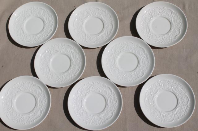 photo of vintage Wedgwood creamware ivory china cups & saucers, Patrician embossed border #4