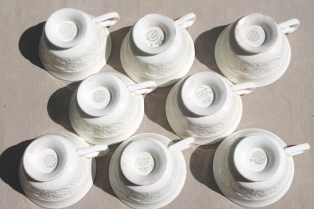 photo of vintage Wedgwood creamware ivory china cups & saucers, Patrician embossed border #7