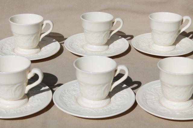 photo of vintage Wedgwood creamware ivory china demitasse cups & saucers, Patrician embossed border #1