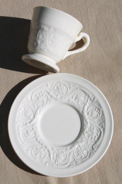 photo of vintage Wedgwood creamware ivory china demitasse cups & saucers, Patrician embossed border #4