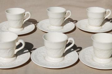 catalog photo of vintage Wedgwood creamware ivory china demitasse cups & saucers, Patrician embossed border