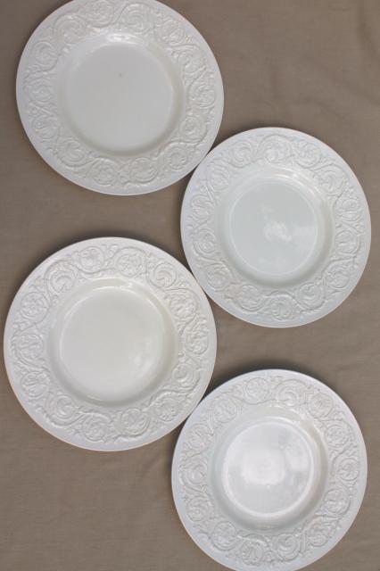 photo of vintage Wedgwood creamware ivory china dinner plates, Patrician embossed border #1