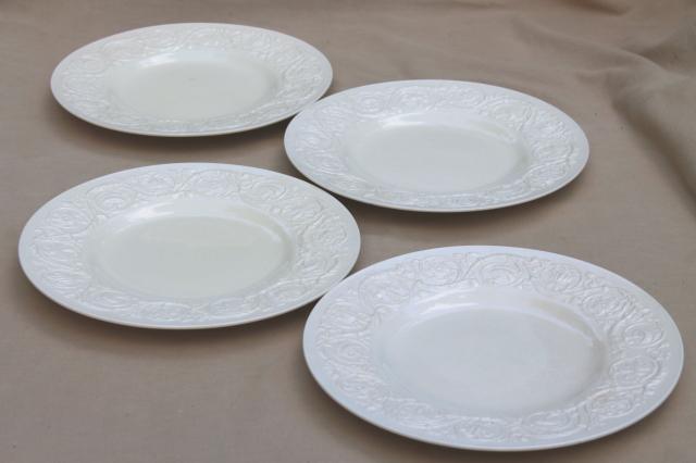 photo of vintage Wedgwood creamware ivory china dinner plates, Patrician embossed border #2