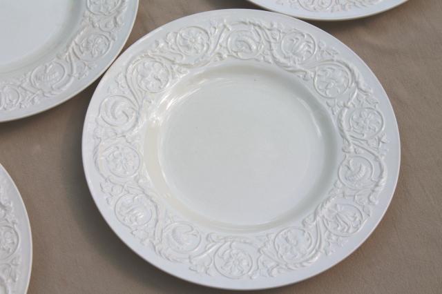 photo of vintage Wedgwood creamware ivory china dinner plates, Patrician embossed border #3