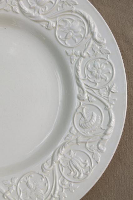 photo of vintage Wedgwood creamware ivory china dinner plates, Patrician embossed border #4