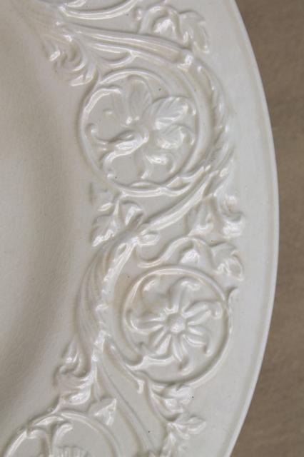 photo of vintage Wedgwood creamware ivory china dinner plates, Patrician embossed border #7