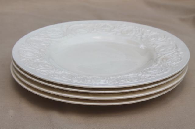 photo of vintage Wedgwood creamware ivory china dinner plates, Patrician embossed border #8