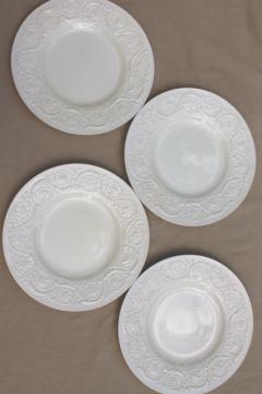 catalog photo of vintage Wedgwood creamware ivory china dinner plates, Patrician embossed border