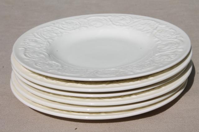 photo of vintage Wedgwood creamware ivory china salad plates, Patrician embossed border #2