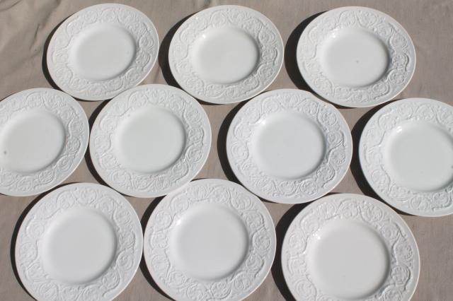 photo of vintage Wedgwood creamware ivory china salad plates, Patrician embossed border  #2