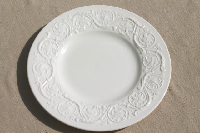 photo of vintage Wedgwood creamware ivory china salad plates, Patrician embossed border  #3