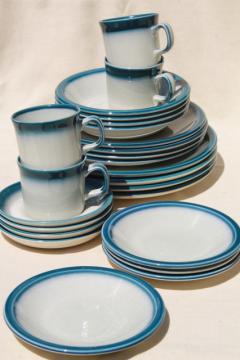 catalog photo of vintage Wedgwood dinnerware set for 4, Blue Pacific oven to table casual china