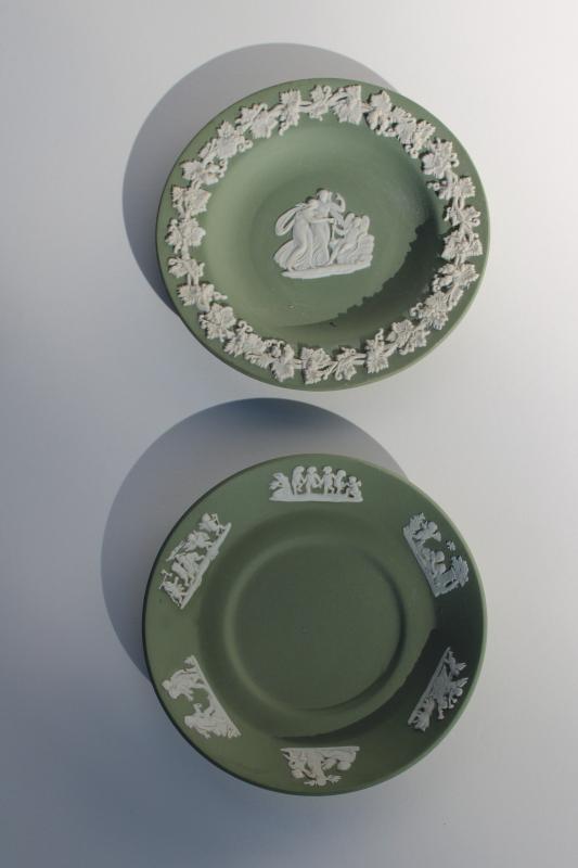 photo of vintage Wedgwood jasperware mini plates, celadon or sage green w/white #1