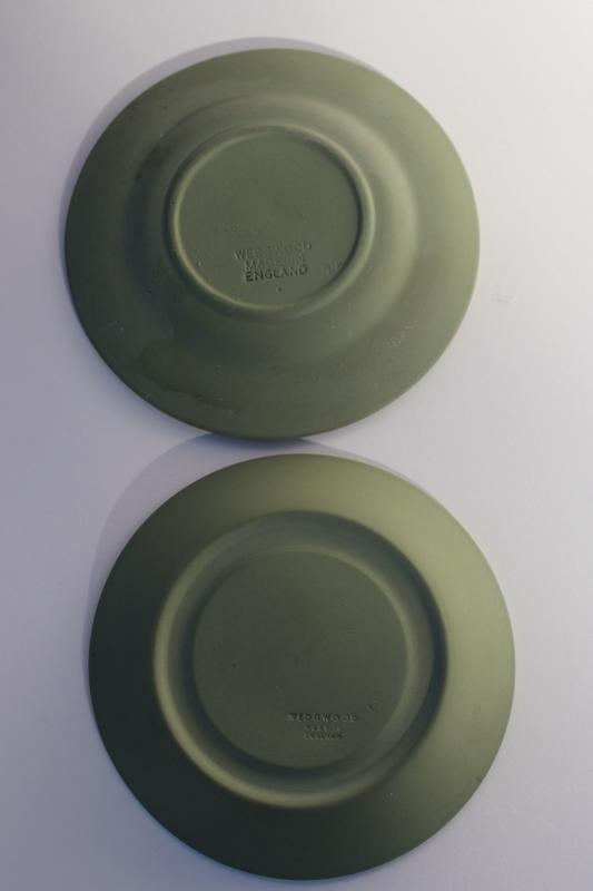 photo of vintage Wedgwood jasperware mini plates, celadon or sage green w/white #4