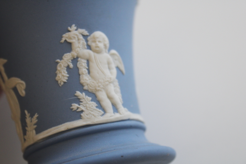 photo of vintage Wedgwood jasperware, small vase or flared planter pot, lavender blue color #4