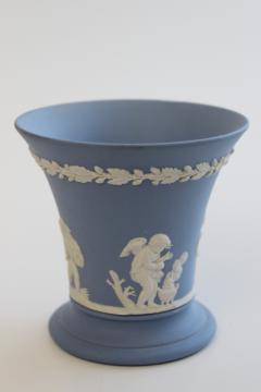 catalog photo of vintage Wedgwood jasperware, small vase or flared planter pot, lavender blue color