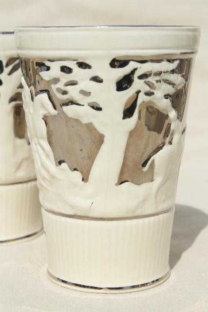 photo of vintage Wedgwood tumblers, John Peel hunt scene embossed creamware w/ silver luster #3