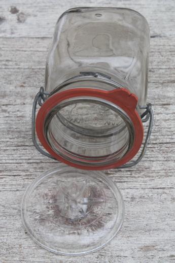 photo of vintage Weideman boy brand embossed canning jar, bail lid fruit jar pint size #5