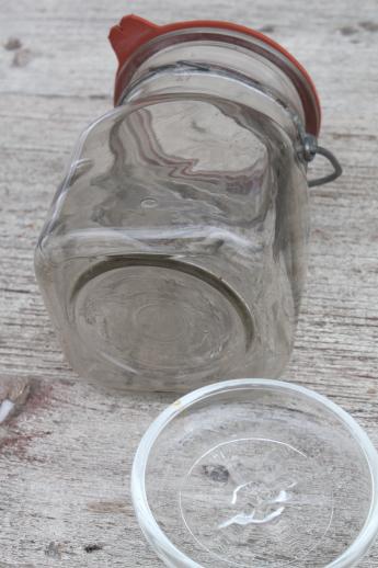 photo of vintage Weideman boy brand embossed canning jar, bail lid fruit jar pint size #6