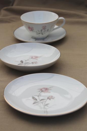 photo of vintage Wentworth Fine China Japan, Desire pink rose cups & saucers, plates, bowls #2