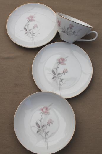 photo of vintage Wentworth Fine China Japan, Desire pink rose cups & saucers, plates, bowls #3