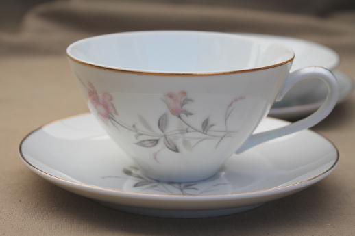 photo of vintage Wentworth Fine China Japan, Desire pink rose cups & saucers, plates, bowls #6