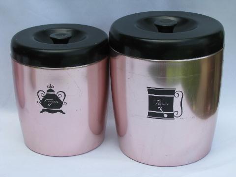 photo of vintage West Bend copper pink aluminum kitchen canisters / shakers #2