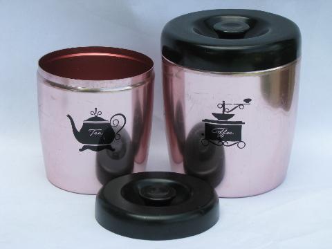 photo of vintage West Bend copper pink aluminum kitchen canisters / shakers #3