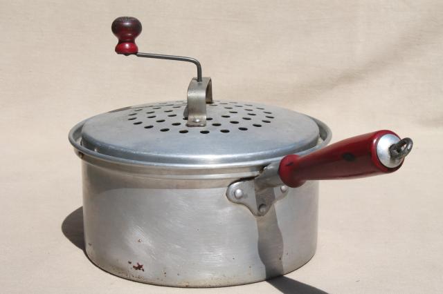 photo of vintage West Bend corn popper hand crank stovetop popcorn maker w/ wood handle #2