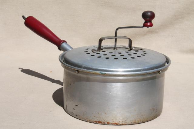 photo of vintage West Bend corn popper hand crank stovetop popcorn maker w/ wood handle #3