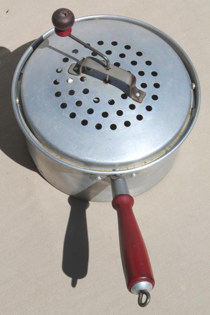 photo of vintage West Bend corn popper hand crank stovetop popcorn maker w/ wood handle #4