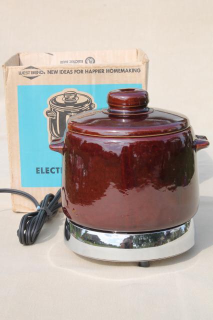 photo of vintage West Bend electric bean pot, cooker w/ stoneware crock for baked beans #1