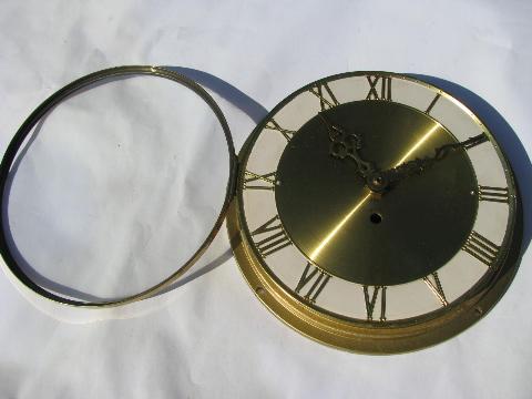 photo of vintage West Germany clock part, movement w/ metal case & glass cover #2