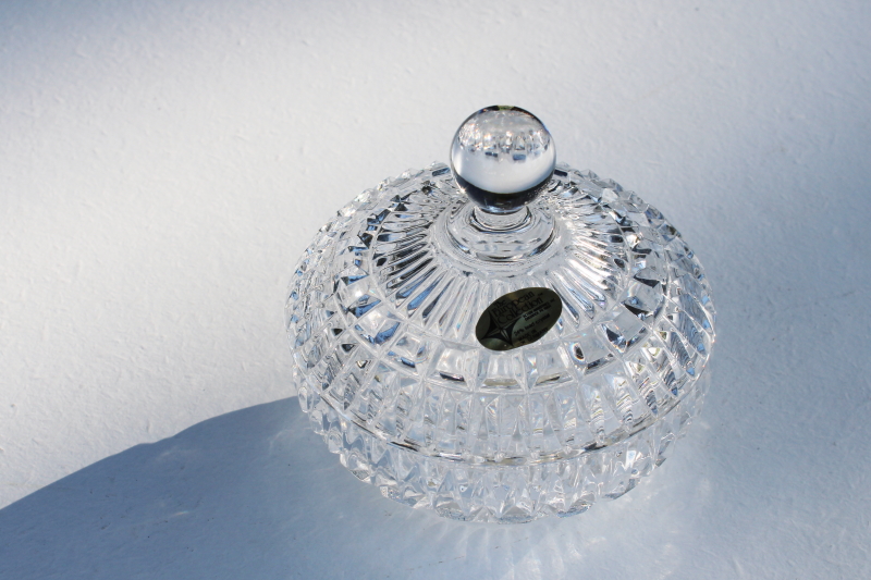 photo of vintage West Germany lead crystal, round trinket box w/ original label #1